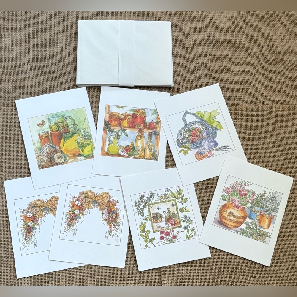 Vintage Liz Schreiner Blank Note Card Set Floral Spring Iced Tea Framable